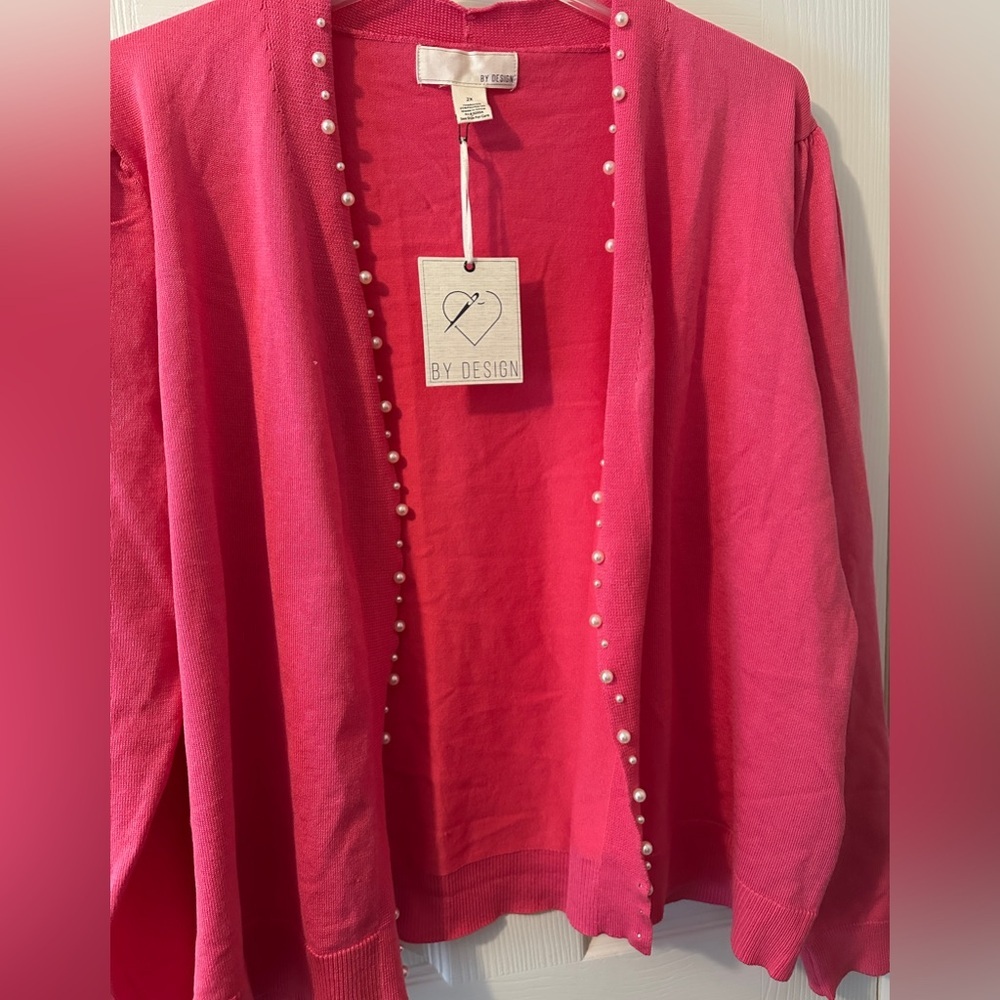 NWT 2x Bright Pink Cardigan With Pearls By Design Nordstrom